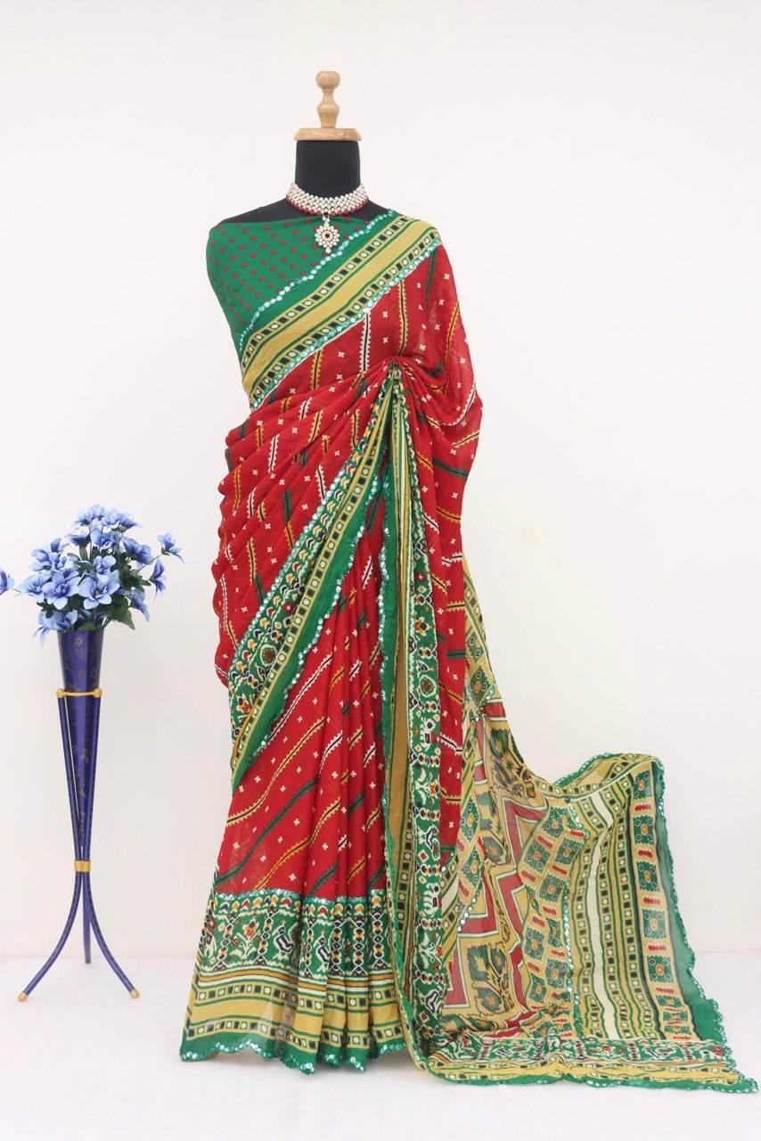 FlexFeb Vibrant Leriya Dull Moss Printed Saree with Traditional Multicolor Patterns