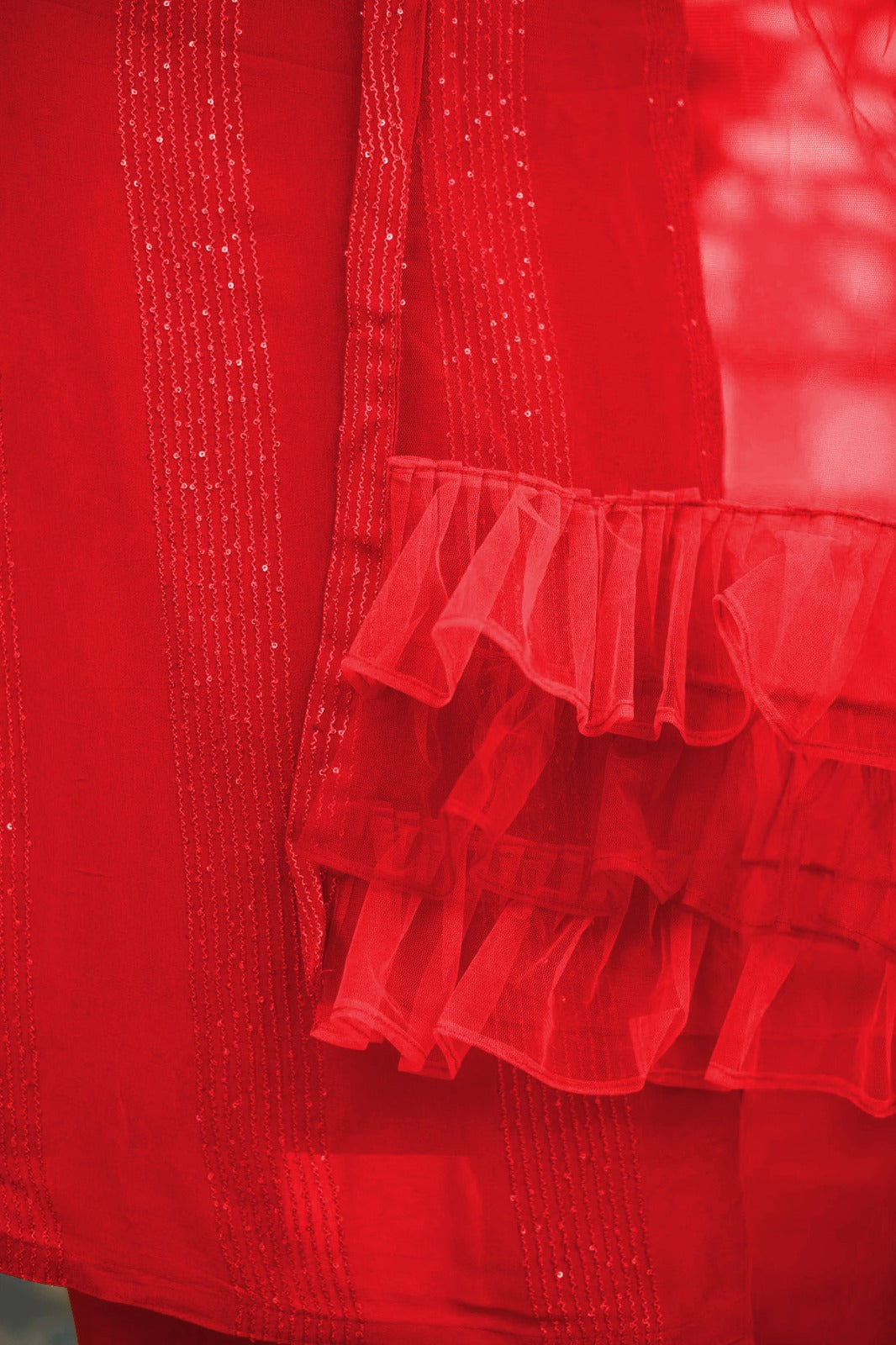 Radiant Red Slub Cotton Stitched Suit Set - Kurta, Bottom, and Dupatta