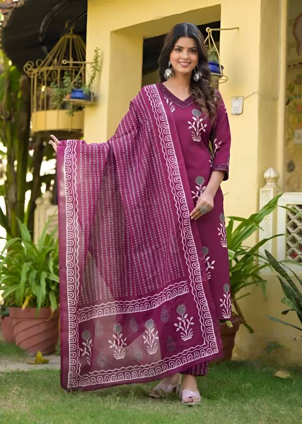 Elegant Rama Shade Cotton Suit Set – 3-Piece Embroidered Ethnic Wear for Women