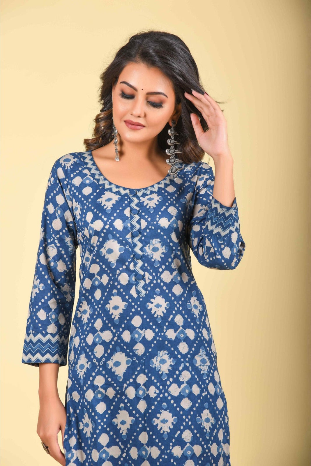 Elegant Indigo Printed Cotton Kurta Set with Dupatta | Ethnic Wear for Women