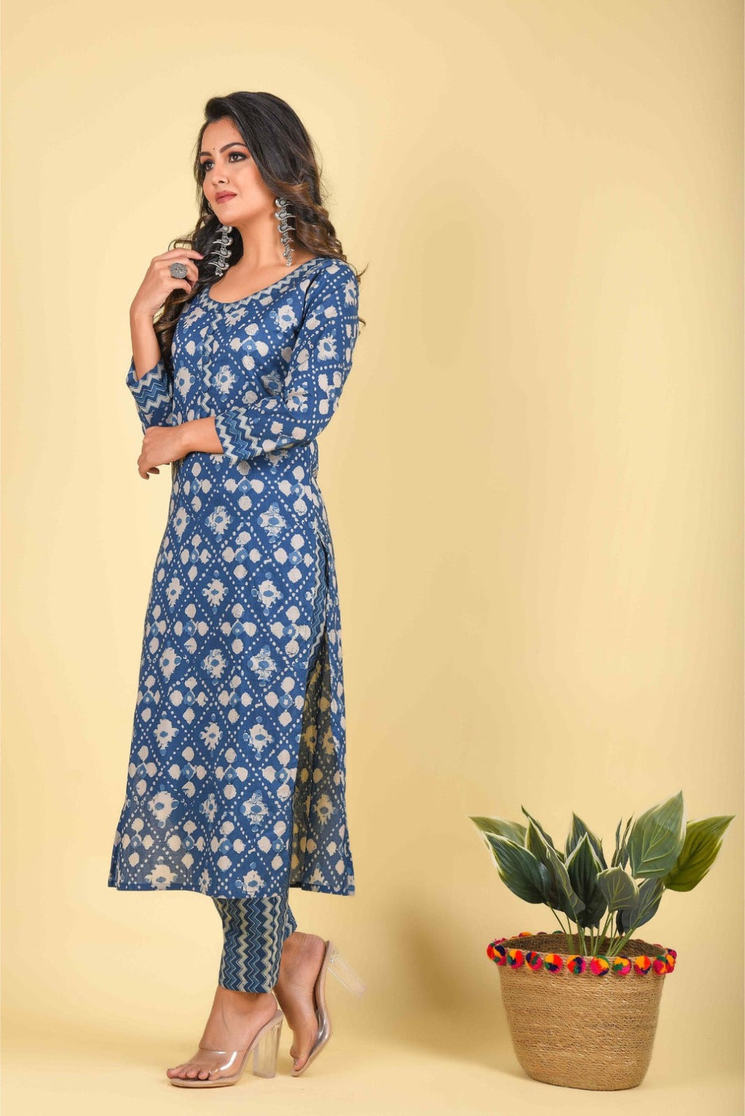 Elegant Indigo Printed Cotton Kurta Set with Dupatta | Ethnic Wear for Women