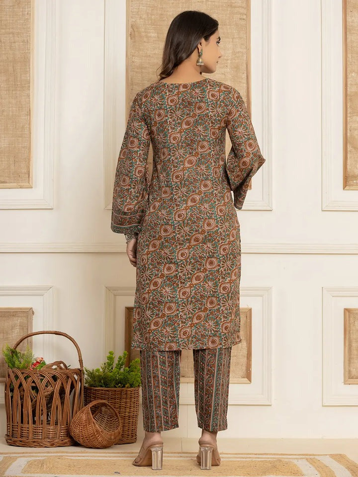 Rama Color Printed Cotton Straight Kurta Suit Set with Dupatta – Ethnic Wear for Women
