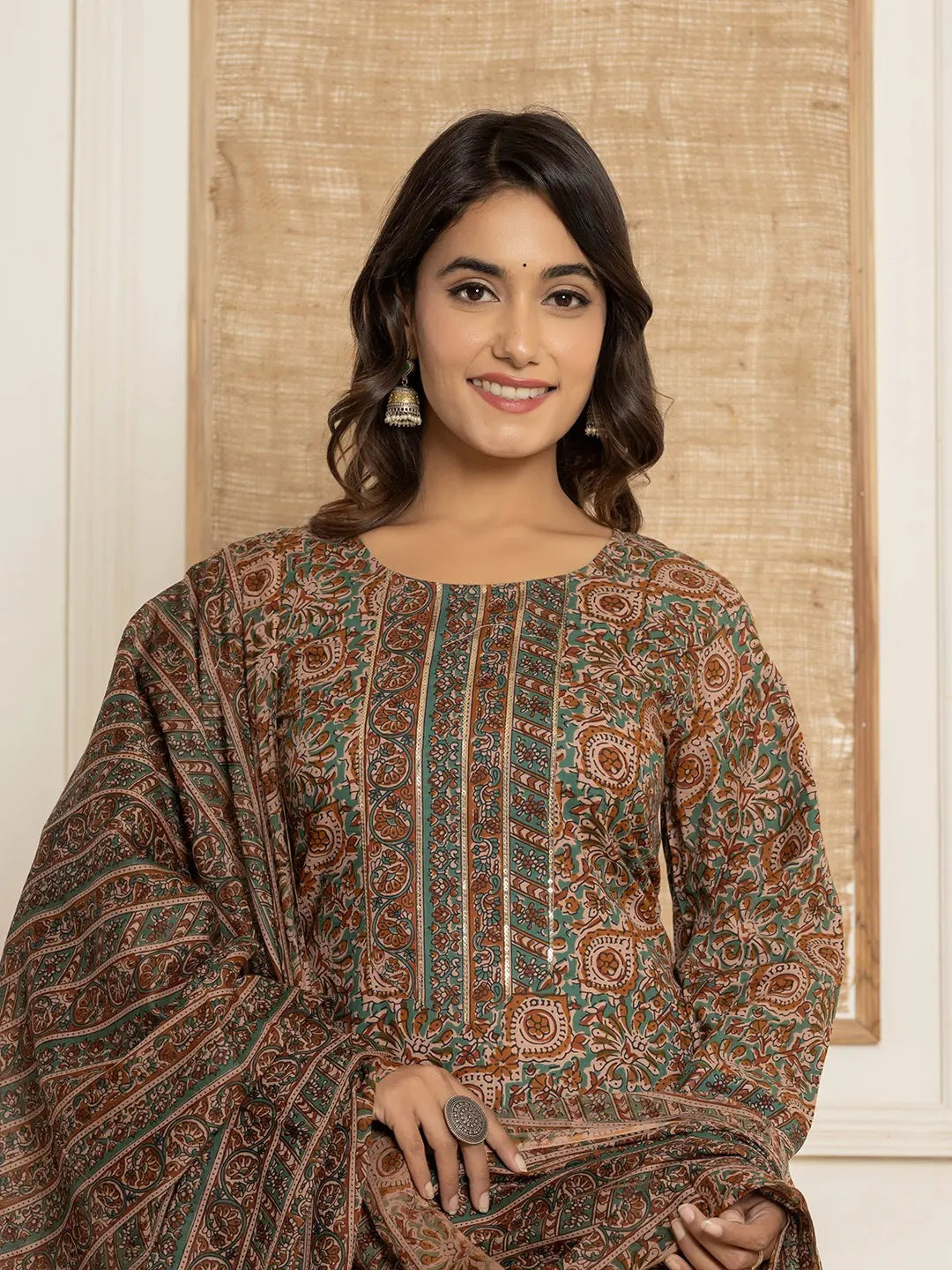Rama Color Printed Cotton Straight Kurta Suit Set with Dupatta – Ethnic Wear for Women