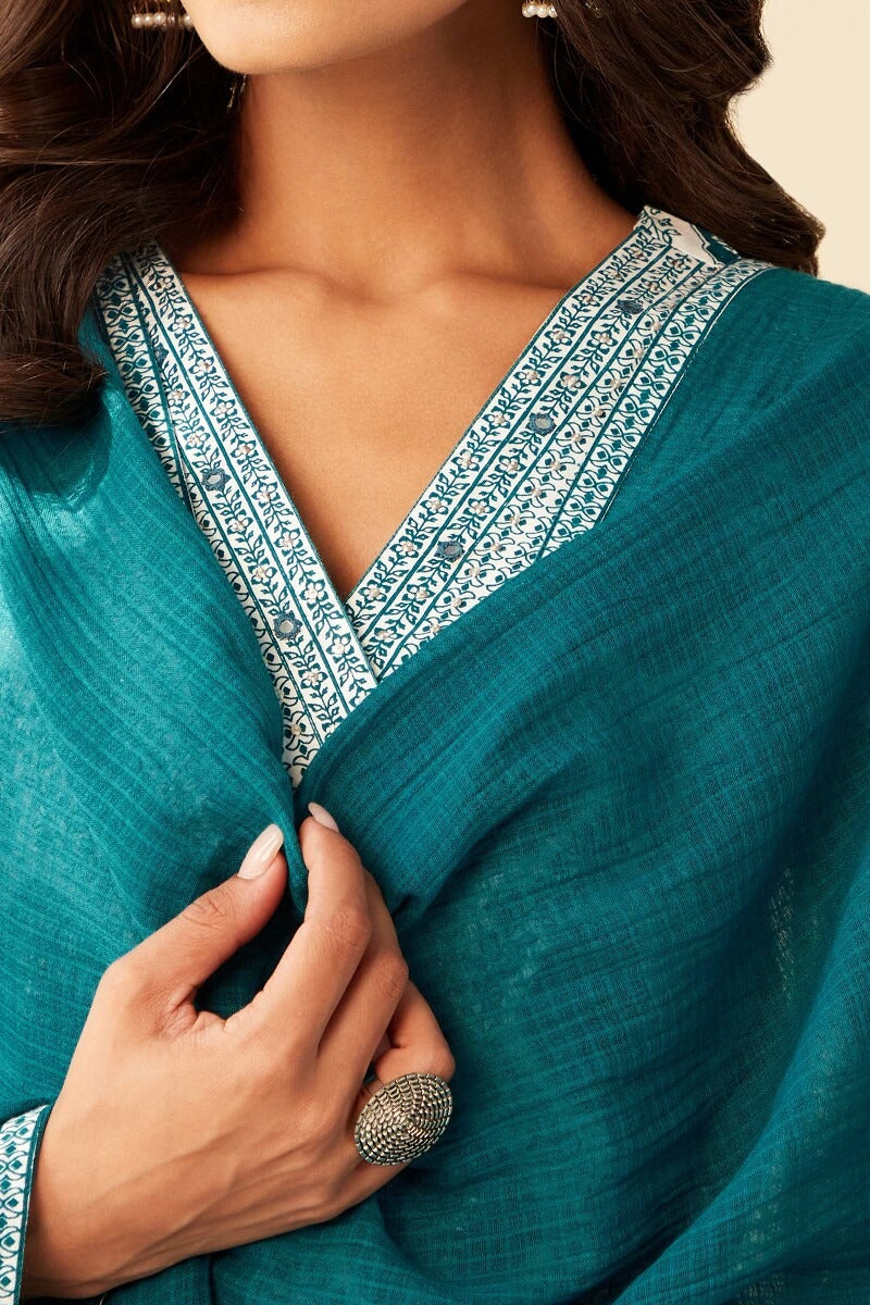 Elegant Sky Blue & White Cotton Suit Set – 3-Piece Traditional Indian Wear for Women
