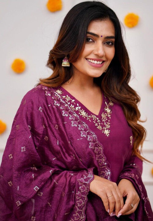 Elegance Viscose Dark Pink Embroidered 3-Piece Suit Set for Women – Elegant Festive & Occasion Wear