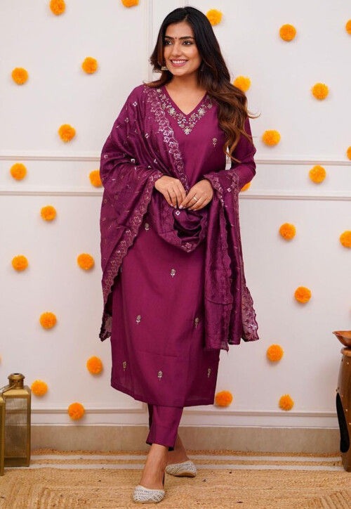 Elegance Viscose Dark Pink Embroidered 3-Piece Suit Set for Women – Elegant Festive & Occasion Wear