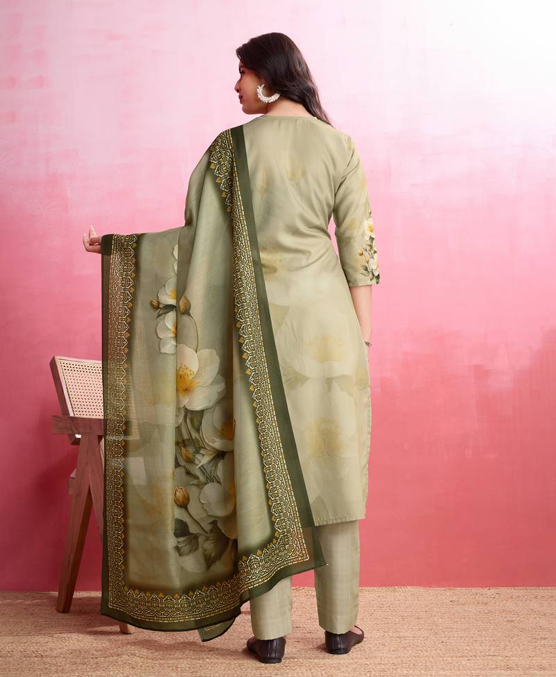FlexFeb Elegant Black Embroidered Stitched Dress Suit - Muslim Dark Cream Coffee 3-Piece Suit Set with Floral Dupatta
