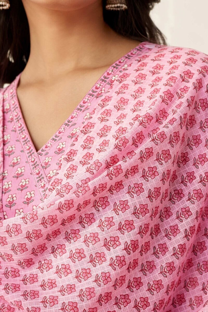 FlexFeb Pink Cotton Pink 3-Piece Suit Set with Elegant Printed Dupatta