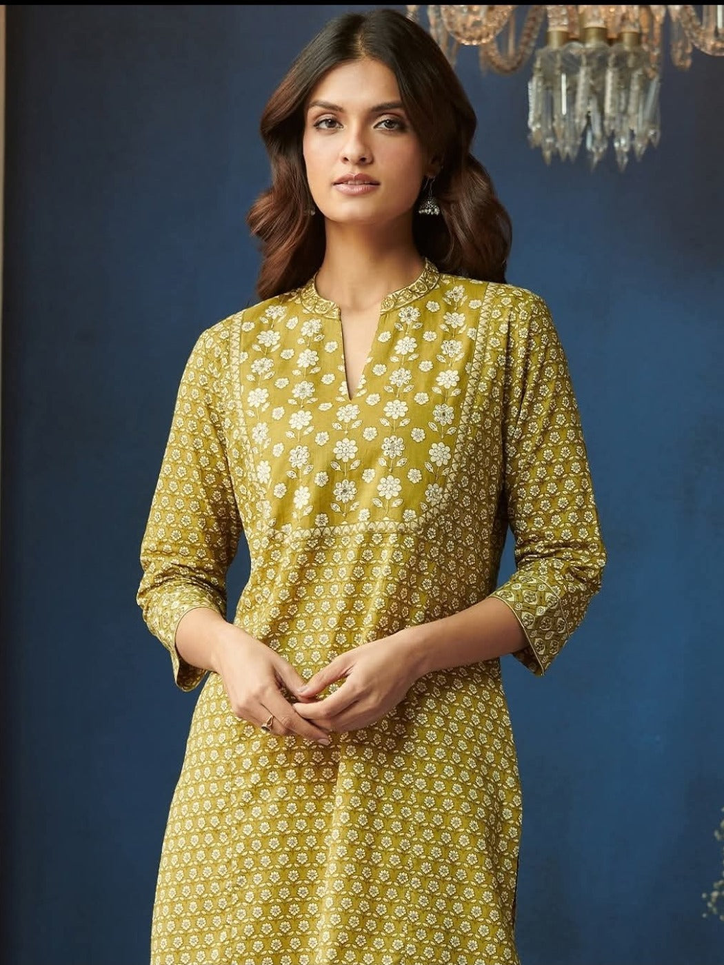 FlexFeb Light Yellow Cotton 3-Piece Suit Set for Women Elegant Printed Kurta with Matching Pants and Dupatta Soft, Breathable Daily & Festive Wear