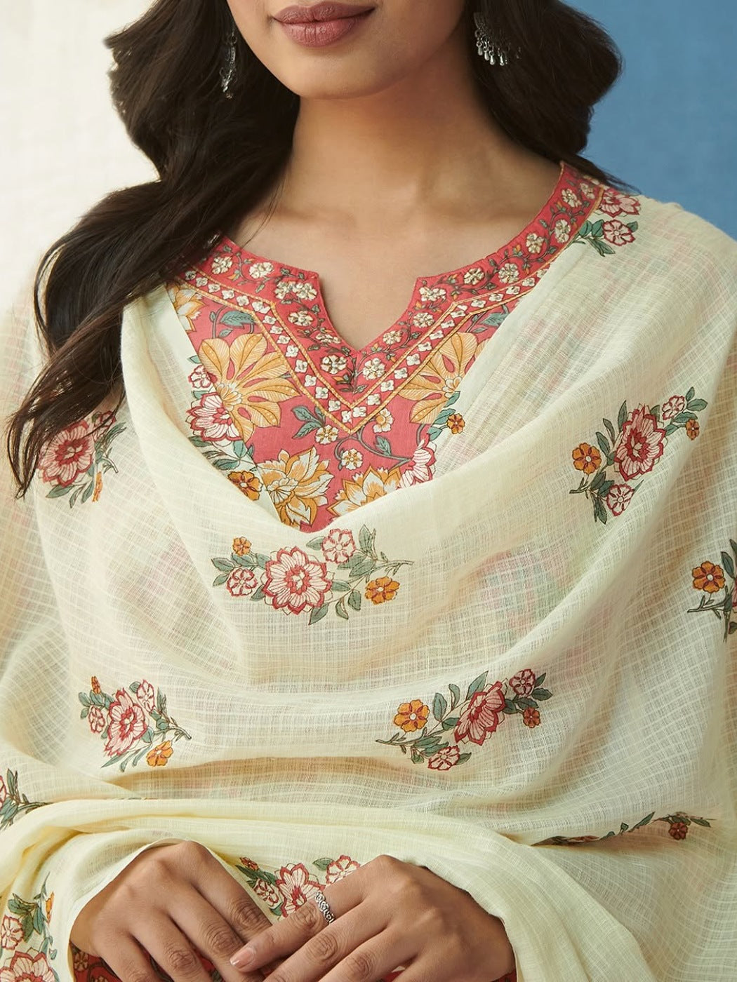 Elegant FlexFeb Cotton Light Coffee Brown Floral Printed 3-Piece Suit Set with Dupatta โ Ethnic Wear for Women (Sizes S to XXL)