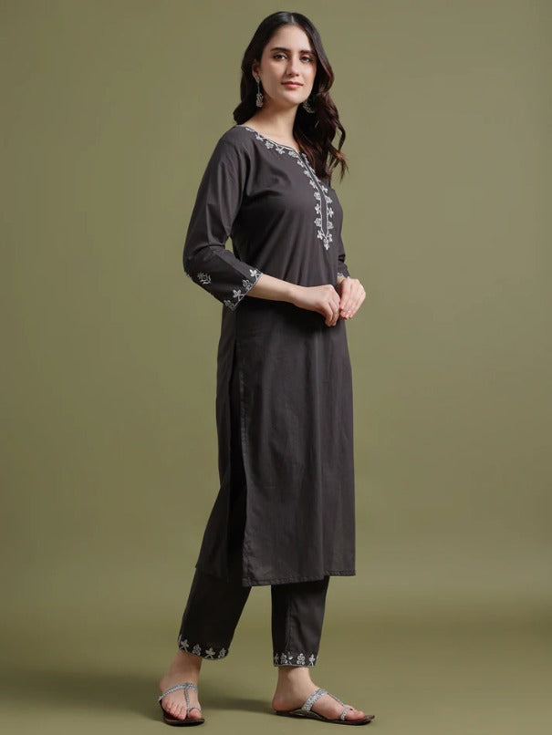 Elegant FlexFeb Vertigan Black Suit Set with White Embroidered Lines – Premium 3-Piece Ethnic Ensemble for Women (S to XXL)