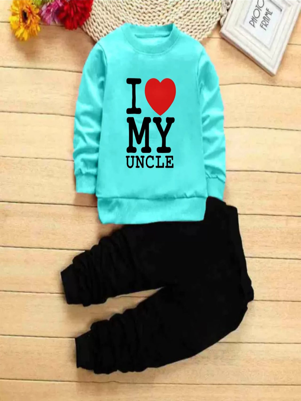 Flex Feb "I ❤️ My Uncle" Sweatshirt & Pant Set – Premium Cotton Blend Casual Outfit for Kids