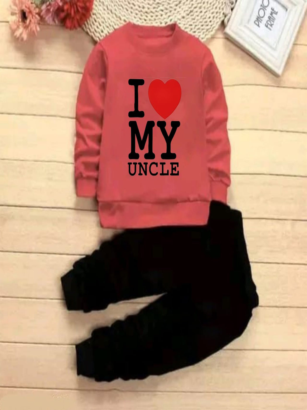 Flex Feb "I ❤️ My Uncle" Sweatshirt & Pant Set – Premium Cotton Blend Casual Outfit for Kids