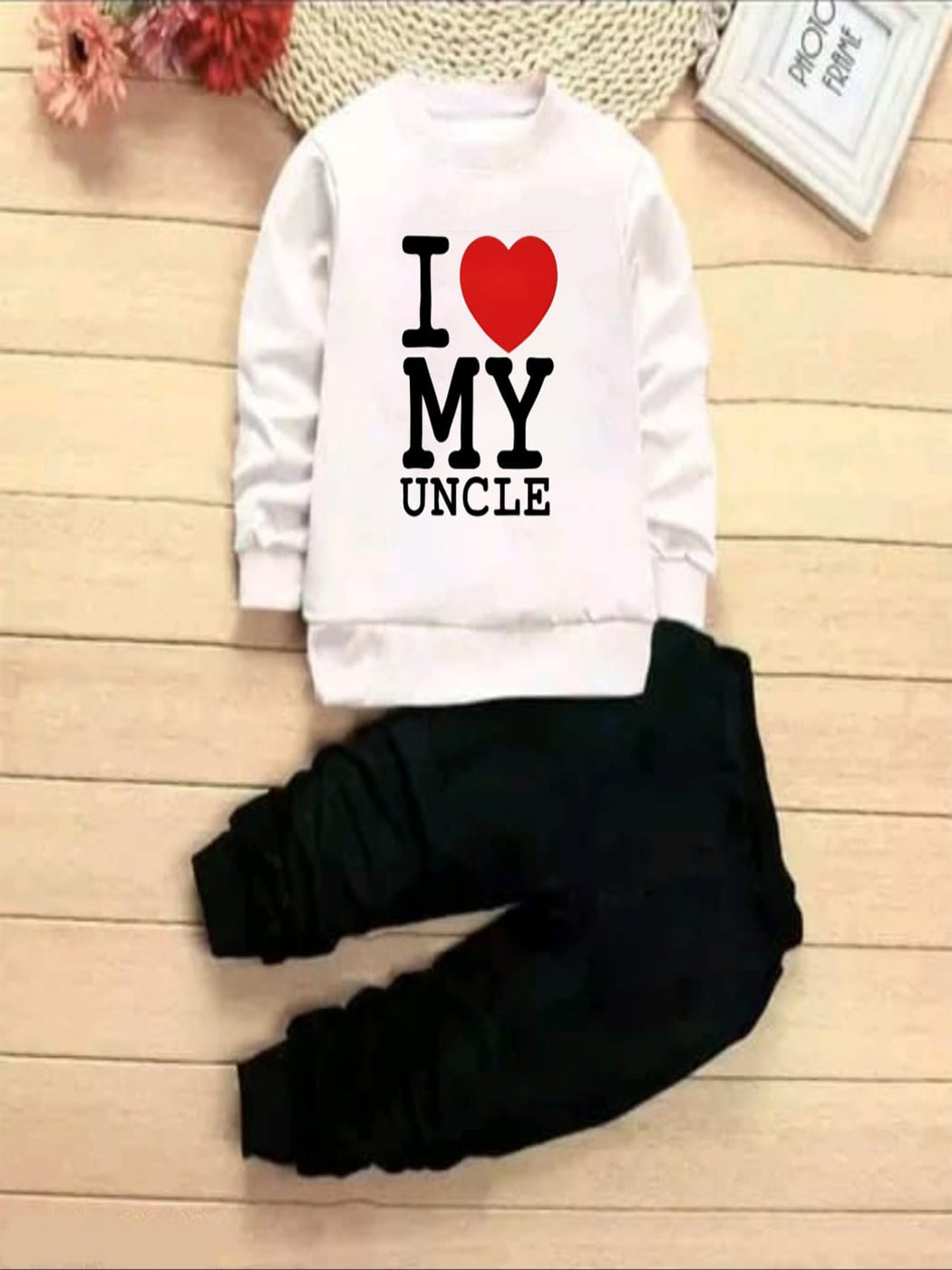 Flex Feb "I ❤️ My Uncle" Sweatshirt & Pant Set – Premium Cotton Blend Casual Outfit for Kids