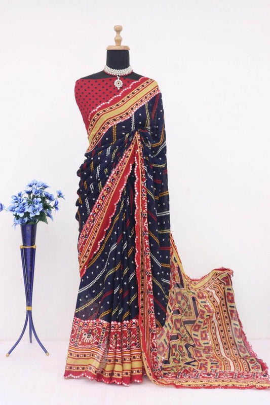 FlexFeb Elegant Black Leriya Dull Moss Printed Saree with Traditional Border