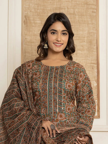 Rama Color Printed Cotton Straight Kurta Suit Set with Dupatta – Ethnic Wear for Women