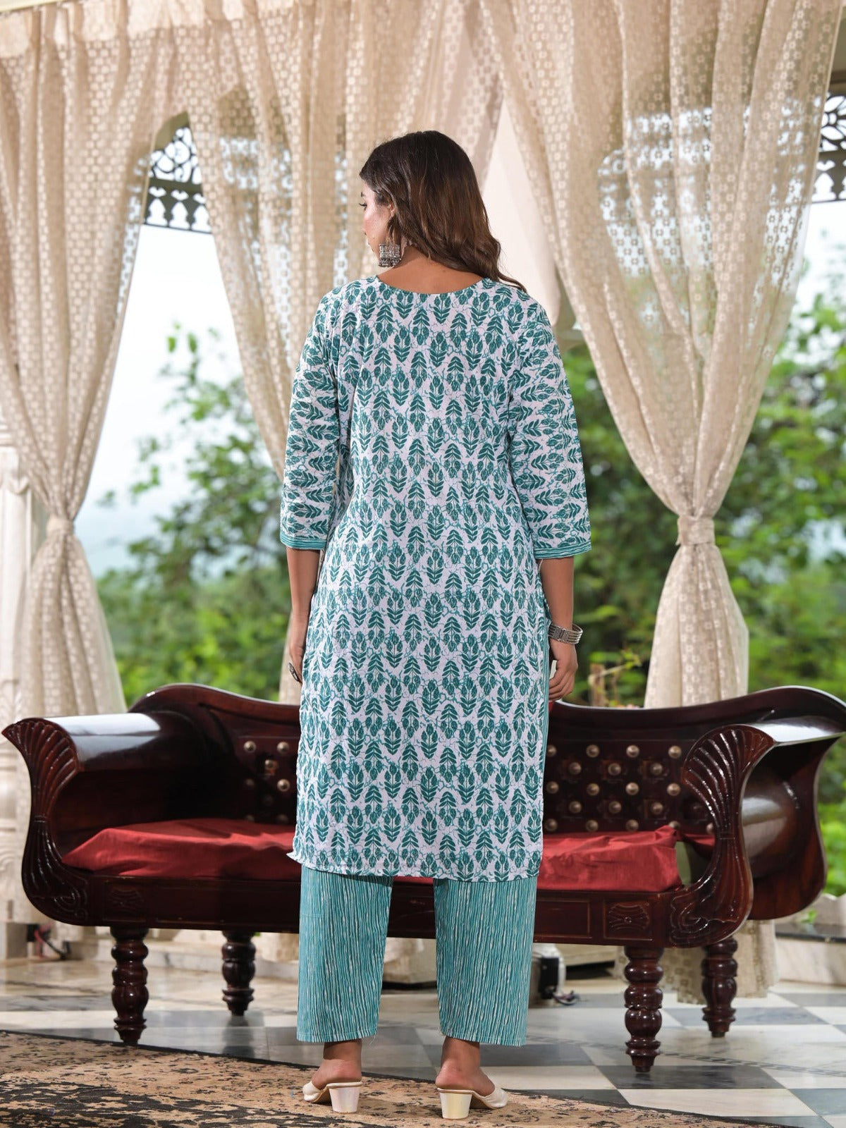 FlexFeb Sky Blue Printed Cotton Stitched Dress Suit Set | Elegant Ethnic Wear with Matching Dupatta