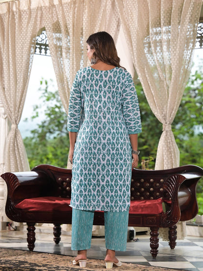 FlexFeb Sky Blue Printed Cotton Stitched Dress Suit Set | Elegant Ethnic Wear with Matching Dupatta