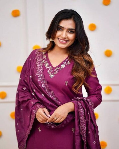 Elegance Viscose Dark Pink Embroidered 3-Piece Suit Set for Women – Elegant Festive & Occasion Wear