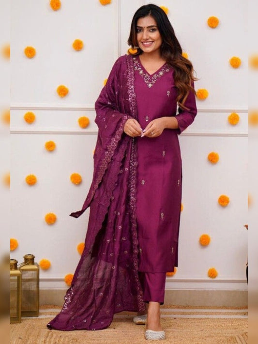 Elegance Viscose Dark Pink Embroidered 3-Piece Suit Set for Women – Elegant Festive & Occasion Wear