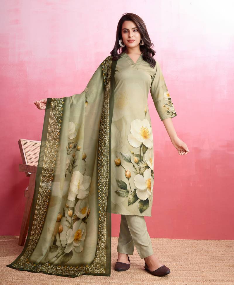 FlexFeb Elegant Black Embroidered Stitched Dress Suit - Muslim Dark Cream Coffee 3-Piece Suit Set with Floral Dupatta