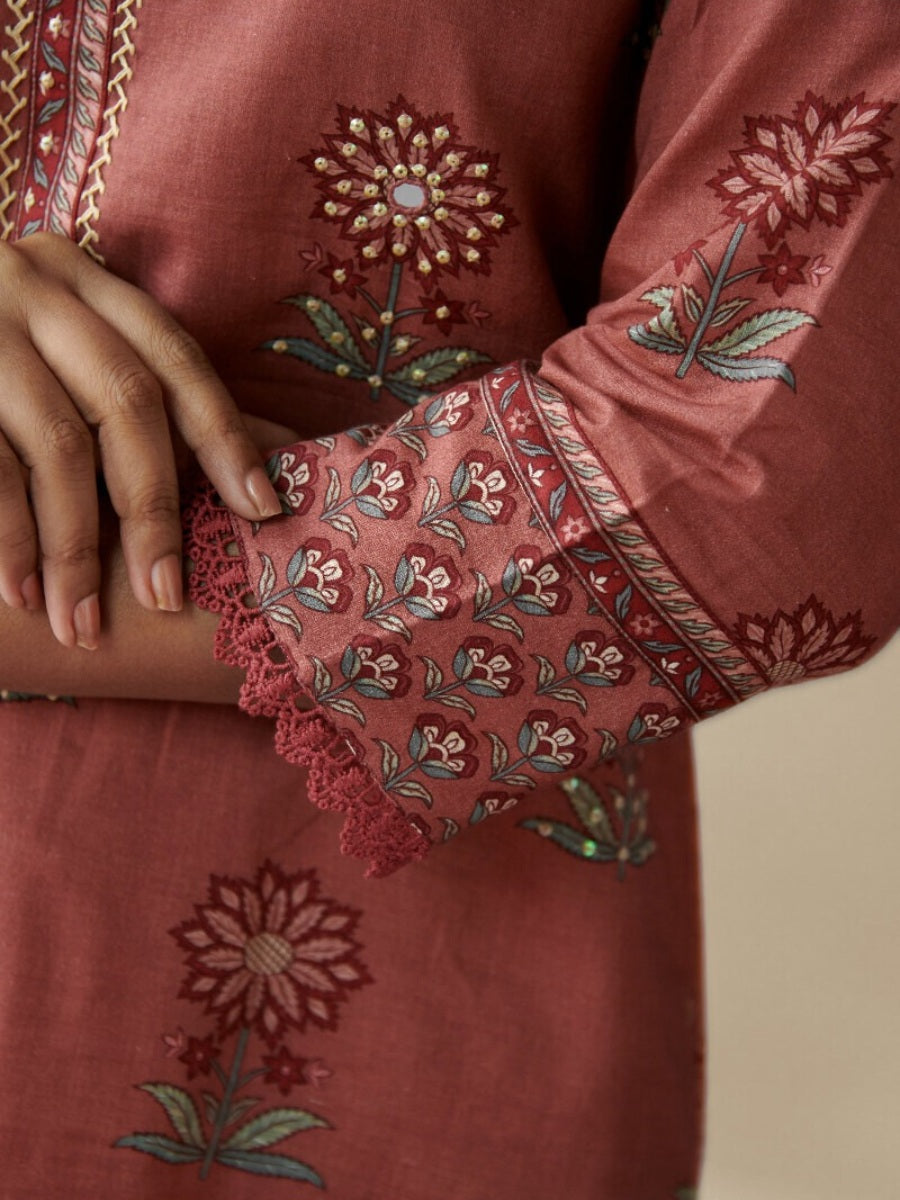 FlexFeb Cotton Pink 3-Piece Suit Set with Traditional Print