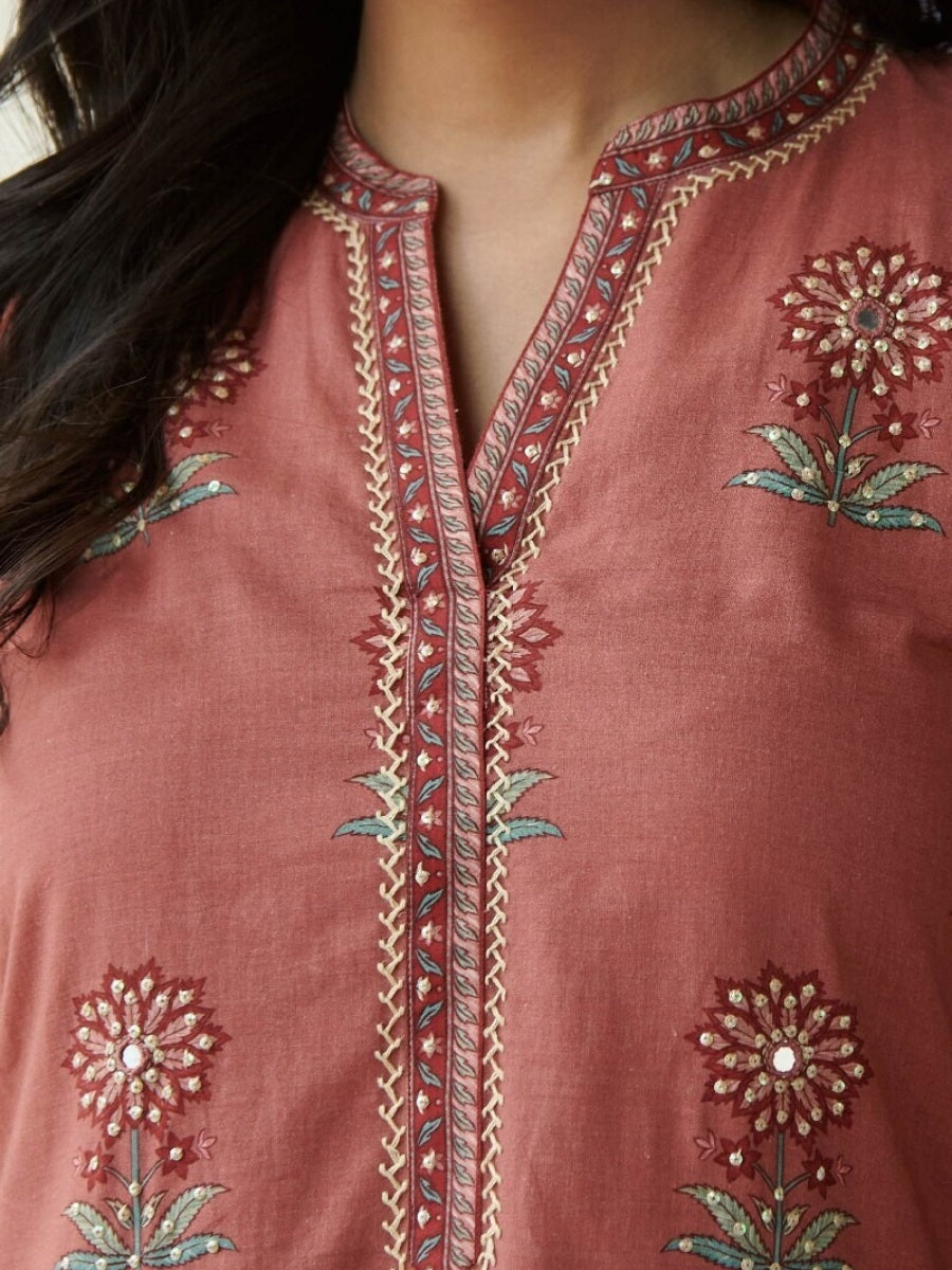 FlexFeb Cotton Pink 3-Piece Suit Set with Traditional Print