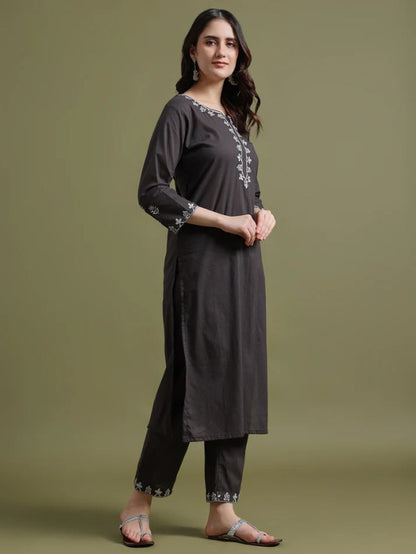 Elegant FlexFeb Vertigan Black Suit Set with White Embroidered Lines – Premium 3-Piece Ethnic Ensemble for Women (S to XXL)