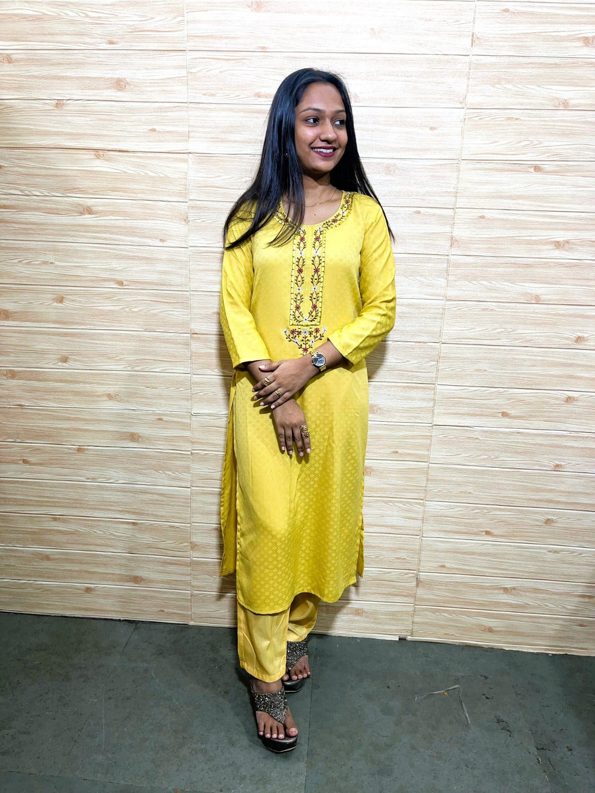 Radiant FlexFeb Jacquard Lemon Yellow 3-Piece Suit Set – Festive Ethnic Wear with Elegant Embroidery & Dupatta (Sizes S to XXL)