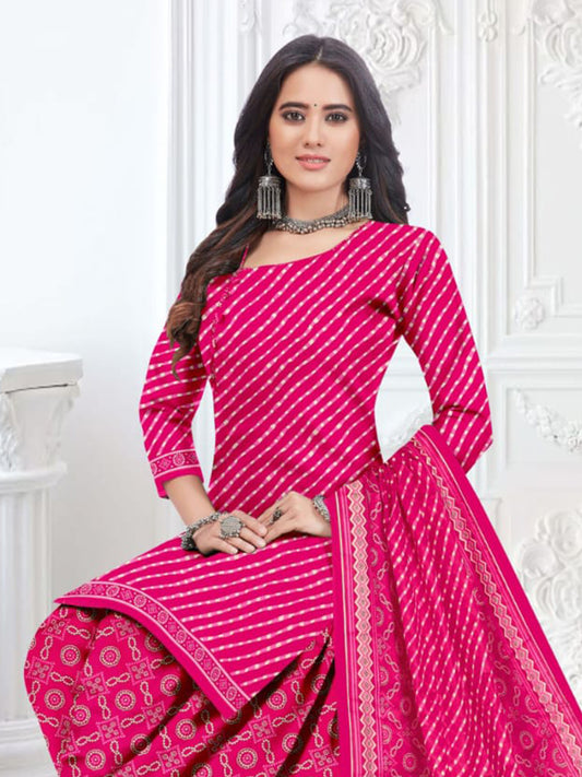 FlexFeb Dress Material 3 Piece Cotton Printed Unstitched Top Bottom Dupatta Pink Design