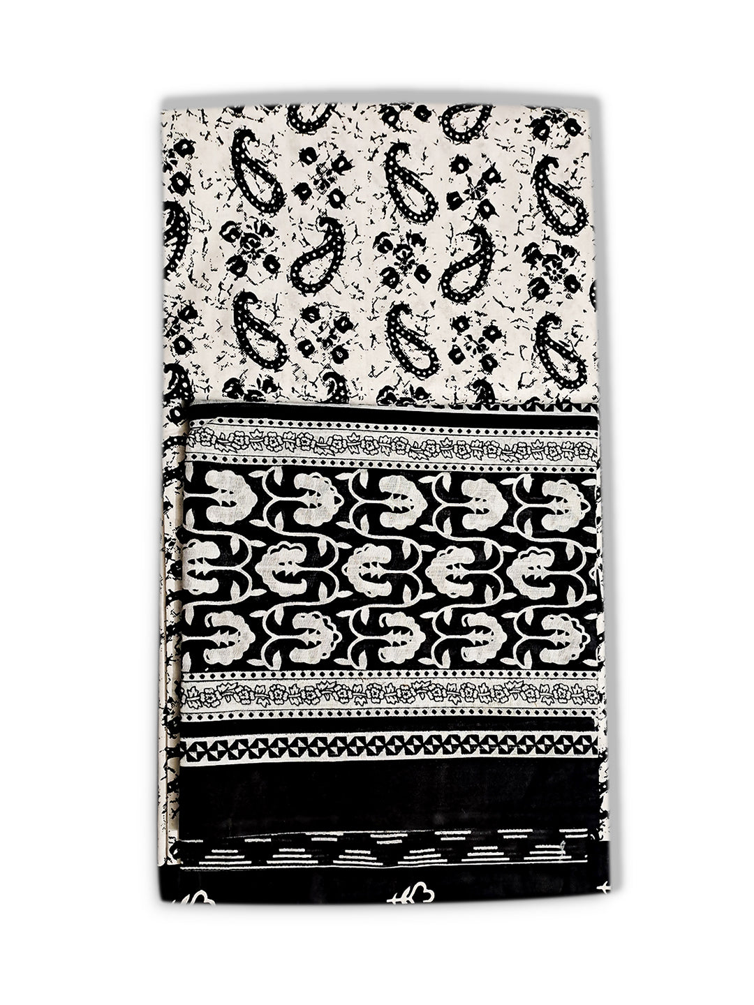 FlexFeb Dress Material 3 Piece Cotton Printed Unstitched Top Bottom Dupatta Black and White Design