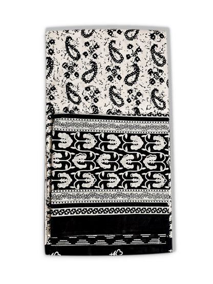 FlexFeb Dress Material 3 Piece Cotton Printed Unstitched Top Bottom Dupatta Black and White Design