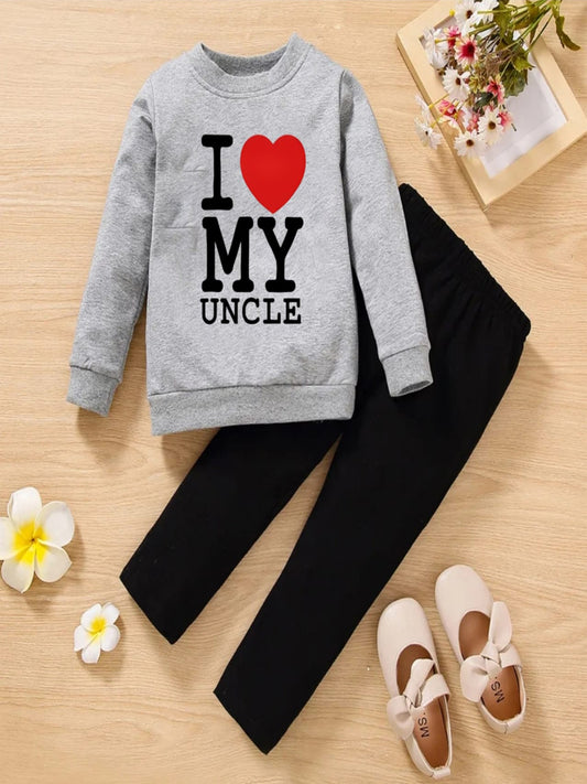 Flex Feb "I ❤️ My Uncle" Sweatshirt & Pant Set – Premium Cotton Blend Casual Outfit for Kids