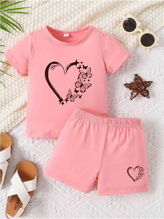 Flex Feb Adorable T-Shirt & Shorts Set for Kids - "Heart Print" Comfortable & Trendy Summer Outfit for Boys and Girls