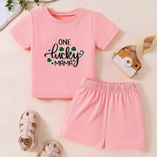 Flex Feb T-Shirt & Shorts Set for Kids –  "One Lucky Mama" Stylish & Comfortable Summer Outfit