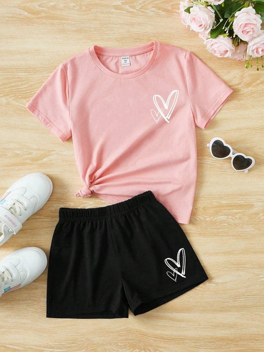 Flex Feb Trendy T-Shirt & Shorts Set for Kids - "Heart Print"  Comfortable & Stylish Summer Outfit